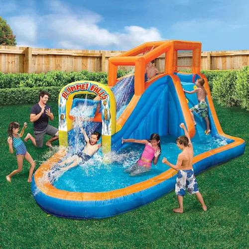Miniatura 7 de Banzai Parque acuático inflable de Plummet Falls con tobogán acuático, rociador y pared de escalada