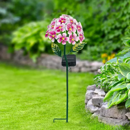 Miniatura 5 de Hortensia solar con 26 luces LED, estaca de metal para tierra, 3 colores - rosa