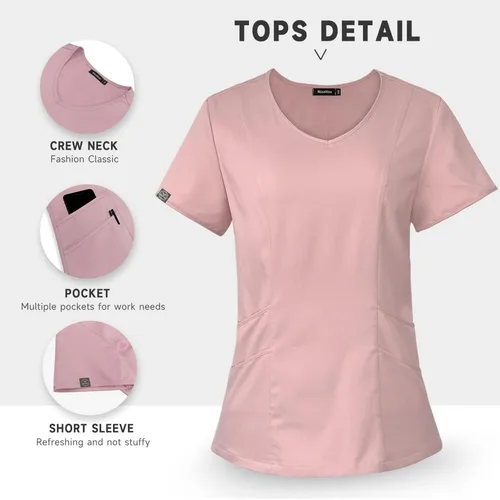 Miniatura 28 de niaahinn Conjunto de uniformes médicos para mujer, uniformes de enfermería, cuello en V clásico y pantalones quirúrgicos para correr