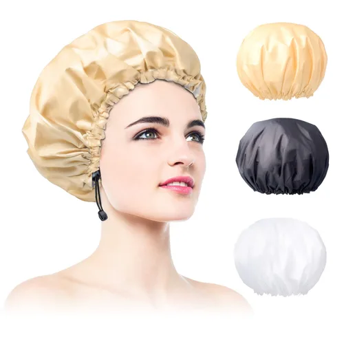 Miniatura 8 de 1 pieza de gorro de ducha, gorro de baño de doble capa y ajustable para la ducha, gorro de pelo extragrande reutilizable para mujer, exterior