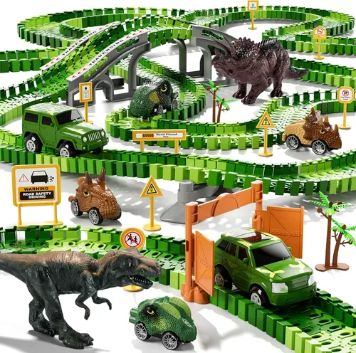 IHAHA 169 piezas de juguetes de pista de carreras de dinosaurios para niños, niños pequeños de 1 a 3, 3 a 5, 4 a 7 años, juguetes de pista de