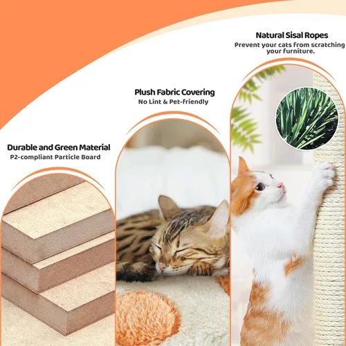Miniatura 6 de Yaheetech Torre de árbol para gatos de 57.5 pulgadas, centro de actividades multifuncional con plataforma en forma de pata de gato, postes
