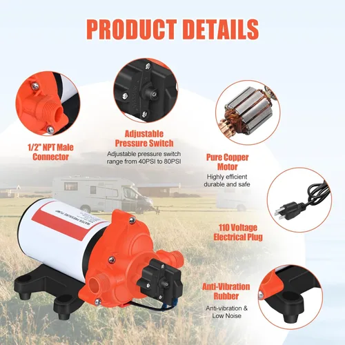 Miniatura 4 de Bomba de presión de agua de 110 V, 4.0 GPM, 50 PSI, alimentación de CA bajo demanda, bomba de diafragma de transferencia de agua autocebante