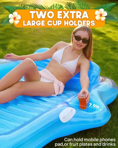 Miniatura 3 de Snowalva Inflatable Tanning Pool Lounger Float, Pool Floats Adult with Automatic Spray Cooling, 5 in 1 Suntan Tub Raft Floatie, Sunbathing Bed Azul