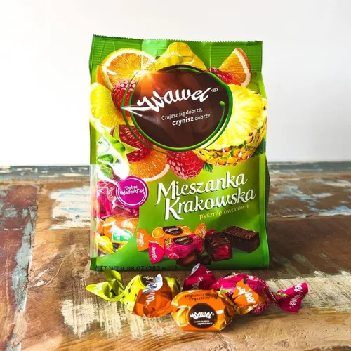 Miniatura 2 de Wawel Mieszanka Krakowska - Caramelos de gelatina cubiertos de chocolate, limón, naranja, piña y frambuesa, bolsa de 8.64 onzas, chocolates polacos