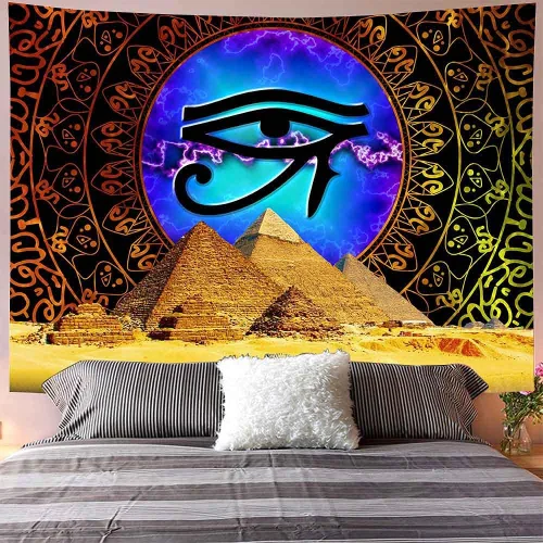 Miniatura 6 de Aidatain Tapiz de pirámide egipcio ojo de Horus para colgar en la pared, mandala dorado bohemio, franela de mitología antigua, tamaño grande, 80