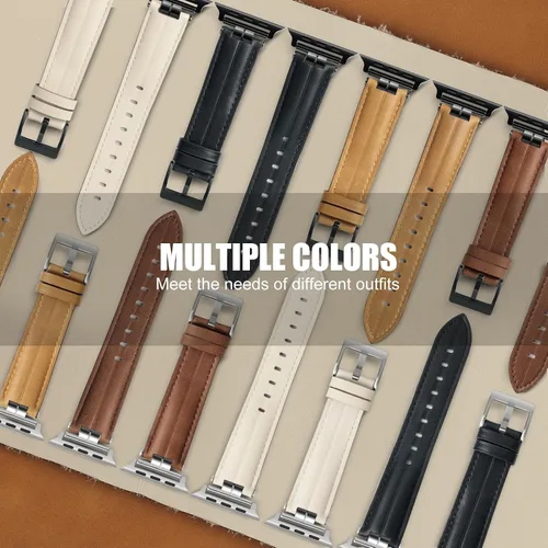 Miniatura 6 de Correa de cuero compatible con correas de Apple Watch para hombres de 38/40/41/42/44/45/46/1.929 in, correa de cuero genuino para iWatch Series 10
