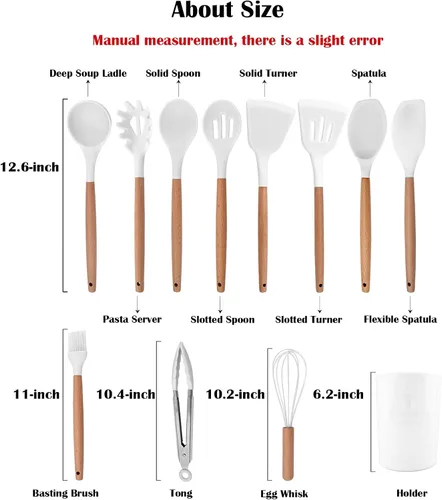Miniatura 8 de 1 cucharón de sopa de silicona blanca con mango de madera, utensilios de cocina resistentes al calor, cuchara grande antiadherente para servir 1