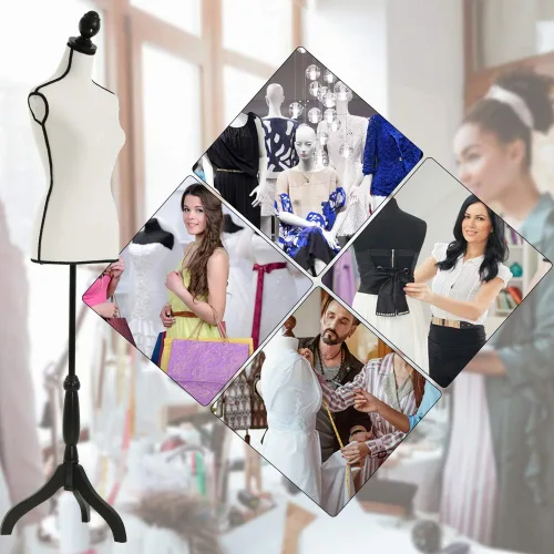 Miniatura 7 de Dkeli maniquí de torso femenino con soporte trípode de madera, altura ajustable de 60"-67", apto para clavar alfileres, para exhibición de joyería