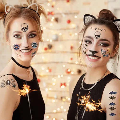 Miniatura 3 de Cheerland Tatuajes de Halloween, esqueleto, tatuajes temporales, negro y blanco, gótico, recuerdos de fiesta de cumpleaños, tatuajes de temperatura
