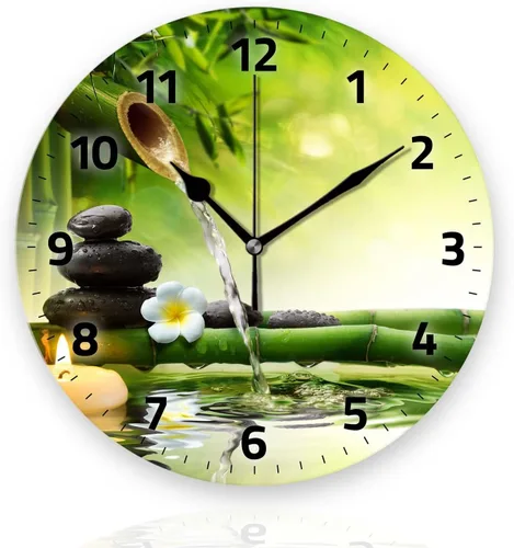 Relojes de pared a pilas de 12 pulgadas, bambú de flores de piedra zen, decoración silenciosa del hogar para baño, sala de estar, dormitorio Zen