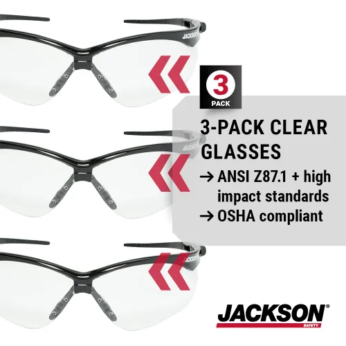 Miniatura 6 de Jackson Safety SG - Lentes de seguridad para hombres y mujeres, lentes antiarañazos con marco negro, ANSI Z87.1, paquete de 3 (varios estilos)