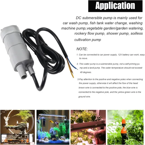 Miniatura 6 de Bomba de agua sumergible 12V 1.2A Bombas de alto flujo 14L/Min 600L/H 6-15V DC Bomba de agua miniatura de bajo ruido 4.9 ft Cable 5M Cabeza