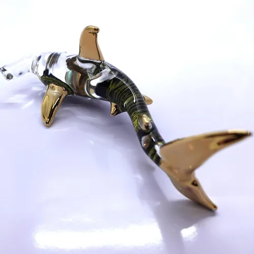 Miniatura 4 de Hammerhead - Figuras en miniatura de tiburón, animales marinos, pintadas a mano, arte de vidrio soplado, adornos dorados, regalo coleccionable
