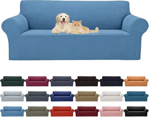 Miniatura 11 de Cupuamon Funda elástica para sofá de 1 plaza, funda protectora de muebles con parte inferior elástica de tela jacquard a cuadros pequeños para Beige