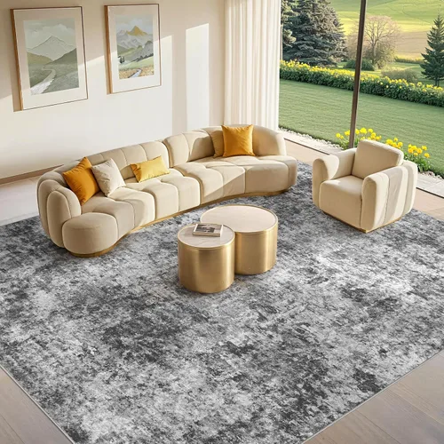 Miniatura 36 de Tortania Alfombra redonda lavable de 5 pies para sala de estar: Alfombra moderna abstracta neutra grande suave y delgada – Alfombra antideslizante