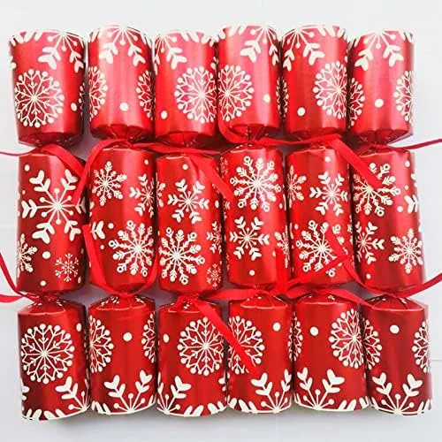 Paquete de 6, ANXTO, copo de nieve rojo, recuerdo de mesa de fiesta de Navidad con sombrero de fiesta, broma y pequeño regalo en el interior,