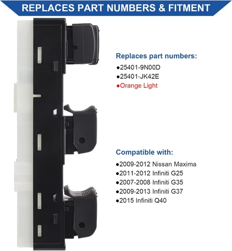 Miniatura 2 de Obaee 25401-9N00D Interruptor de ventana eléctrica frontal Botón maestro de control Compatible con Nissan Maxima 2009-2012, Infiniti 2007-2008 G35