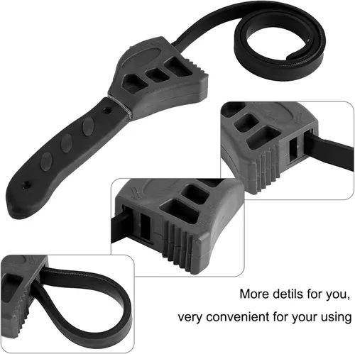 Miniatura 5 de Tyenaza Llave de correa, llave de filtro de aceite, correas ajustables de goma, abridor de tarros, llave de tubo para filtro de aceite, cabezales