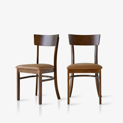Miniatura 7 de Livinia Mint - Juego de 2 sillas de comedor, asiento tapizado de piel sintética de roble malasio sólido, sillas laterales rectas (nogal)