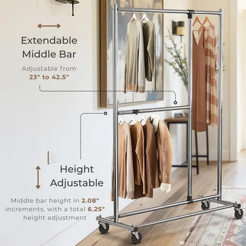 Miniatura 6 de Simple Houseware Perchero ajustable de doble barra para ropa, 72 pulgadas de altura, negro