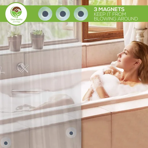 Miniatura 4 de Clean Healthy Living Revestimiento de cortina de ducha transparente de PEVA resistente con imanes y ventosas, 70 x 72 pulgadas de largo