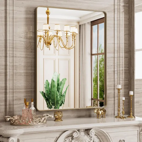 Miniatura 70 de JISOSO - Espejo de baño de 24x36 pulgadas con marco de metal cepillado color níquel, espejo con marco de metal cepillado plateado para pared, espejo