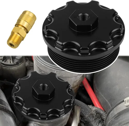Tapa del filtro de combustible con puerto de presión de combustible para Ford F250 F350 F450 F550 Super Duty International 6.0L Diesel Negro