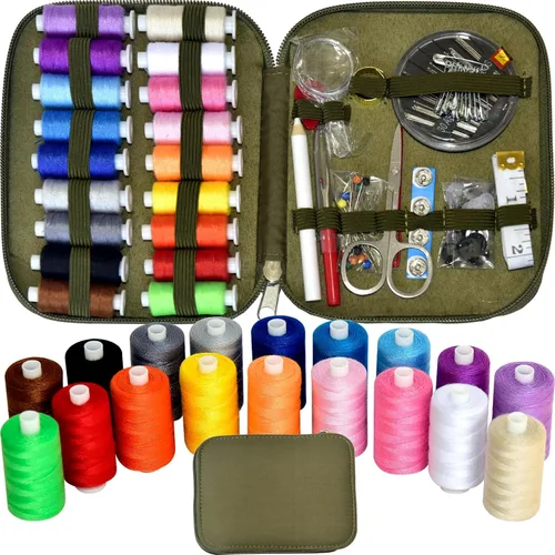 Kit de costura con estuche, suministros de costura portátiles para el hogar, viajero, adultos, principiantes, emergencia, contiene 18 hilos de