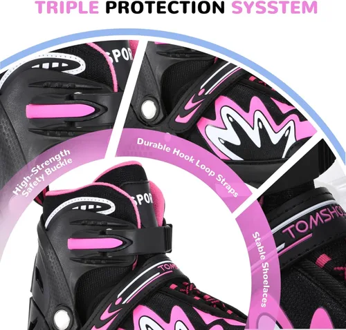 Miniatura 4 de TOMSHOO Adjustable Inline Skates for Kids Outdoor Roller Skates with Full Light Up Wheels Roller Blades for Girls and Boys Birthday Gift Rosa