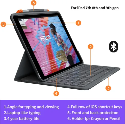 Miniatura 5 de Logitech Funda con teclado para iPad (7ª, 8ª y 9ª generación) Slim Folio con teclado inalámbrico integrado (grafito)