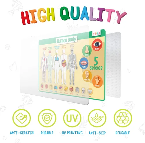 Miniatura 2 de Merka Juego de 4 manteles individuales educativos para niños, 17 x 11 pulgadas, silicona multicolor, lavables y reutilizables con respaldo de agarre