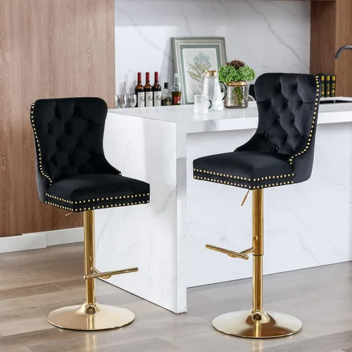 Miniatura 21 de Taburete de bar giratorio con respaldo copetudo, taburetes de bar ajustables en altura de mostrador, ribete de cabeza de clavo, silla de bar Beige +