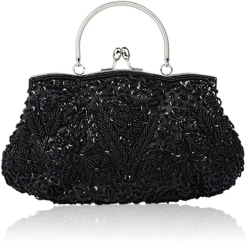 Bolso de noche de diseñador floral con cuentas de lentejuelas diseño vintage besos cerradura satén embrague bolso bolso de mano de boda fiesta