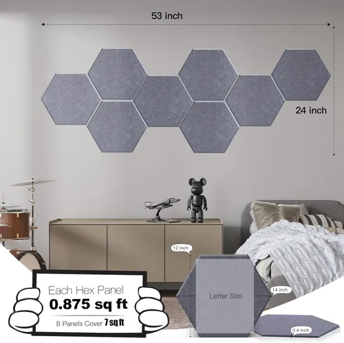 Miniatura 2 de Mollywell Paneles acústicos hexagonales, de alta densidad, insonorización, azulejos decorativos de fieltro para pared, reducción de ruido