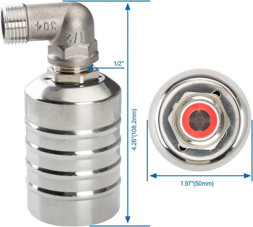 Miniatura 2 de Baomain Válvula automática de control de nivel de agua, rosca macho de 1/2 pulgada, válvula de flotador de cierre automático, acero inoxidable 304