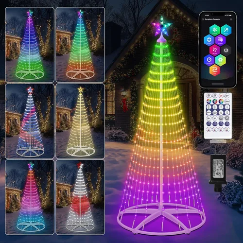 Miniatura 13 de Árbol de Navidad iluminado con conos, 250 luces LED de 1.8 m con 11 modos de iluminación, temporizador, control remoto, árbol artificial de Navidad