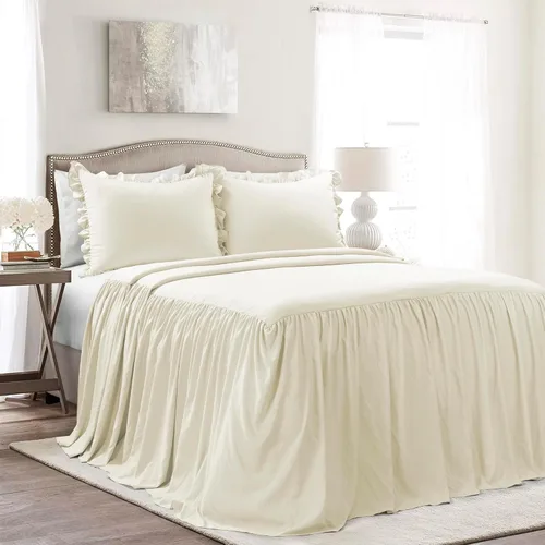 Lush Decor Juego de colcha con falda de volantes - Juego de 3 piezas de ropa de cama estilo granja lujoso - Detalle elegante de volantes - Estilo