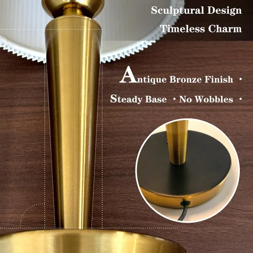 Miniatura 2 de MODIVO Lámpara de mesita de noche con carga USB-C/A y control táctil, diseño de acabado de color bronce de 17 pulgadas y pantalla ondulada de doble
