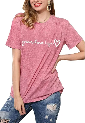 Miniatura 4 de Camiseta de abuela para mujer casual con estampado de corazones divertida para la abuela