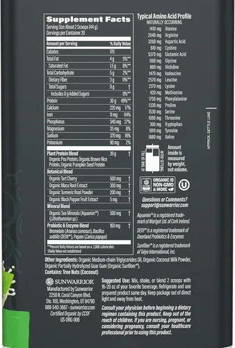 Miniatura 2 de Sunwarrior Proteína orgánica a base de plantas Proteína orgánica vegana en polvo con aminoácidos BCAA más minerales de recuperación y botánicos