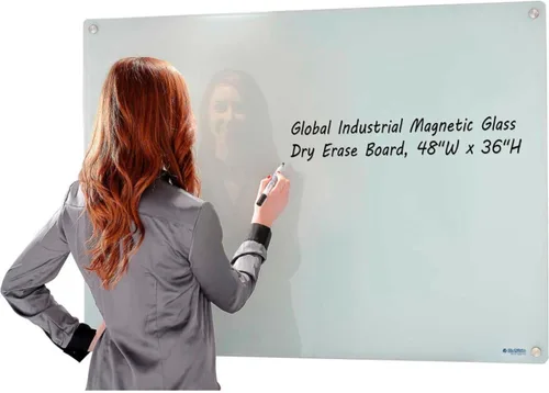 Miniatura 4 de Global Industrial Pizarra blanca magnética de vidrio de 36 pulgadas de ancho x 24 pulgadas de alto, sin marco, color blanco, incluye borrador y paño