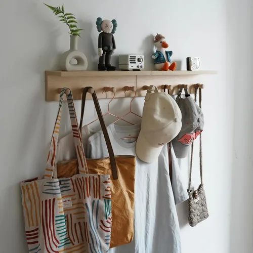 Miniatura 10 de Perchero de entrada, ganchos para abrigos, gancho de madera montado en la pared, los estantes montados en la pared son muy adecuados