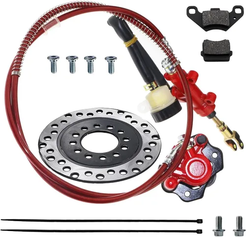 PRO BAT Kit de freno hidráulico trasero para Go Kart con cilindro maestro, pinza, pastilla de freno + rotor de disco para carritos de golf ATV Rojo