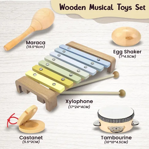 Miniatura 3 de Juego de instrumentos musicales para niños pequeños, juguetes Montessori de madera para bebés, juguetes musicales sensoriales para niños pequeños