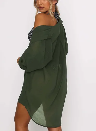 Miniatura 2 de Traje de baño para mujer, salida de baño para playa, holgado, cuello en V, con botones