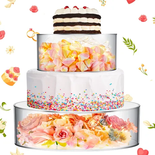 Miniatura 10 de Sunnyray 2 piezas de soportes para pastel de acrílico para mesa de postres, elevador de pastel transparente y relleno, soporte para cupcakes