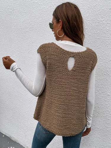 Miniatura 2 de Floerns Chaleco de punto vintage con cuello en V y dobladillo bajo en la espalda para mujer