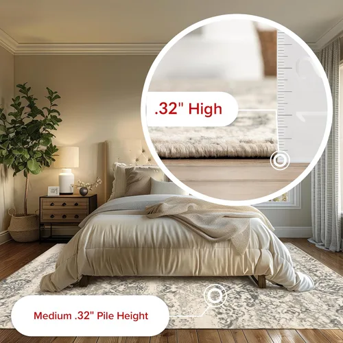 Miniatura 5 de Nuloom Gris Freja / crema, 2 pies 6 pulgadas x 10 pies, floral envejecido, suave y acogedor, alto tráfico, resistente a las manchas, fácil