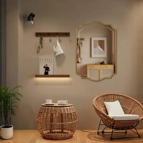 Miniatura 8 de POZINO Espejo de baño dorado, espejo rectangular moderno de 24 x 36 pulgadas para sobre el fregadero, espejos festoneados con marco de madera